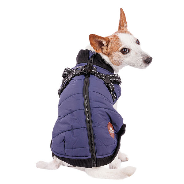 Попона для собак теплая со шлейкой синяя S