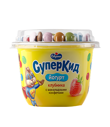 Йогурт СуперКид 2% с фрукт нап клубника и конфеты 103г п/ст