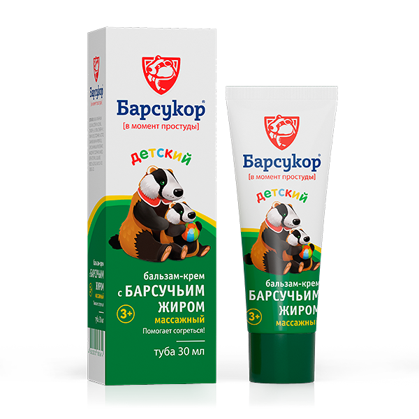 Бальзам-крем Барсукор с барсучьим жиром детский массажный 30 мл