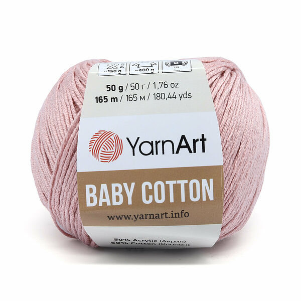 Пряжа YarnArt 'Baby Cotton' 50гр 165м (50% хлопок, 50% акрил)(413 розовый),шт
