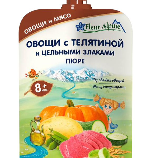 Пюре Fleur Alpine Овощи с телятиной и цельными злаками с 8 месяцев