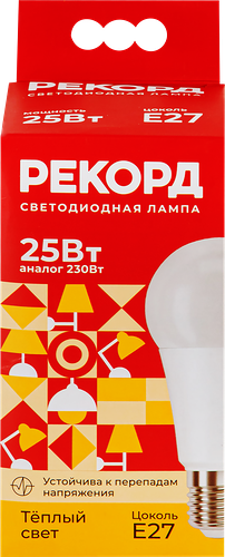 Лампа светодиодная РЕКОРД LED А70-U 25W Е27 3000К