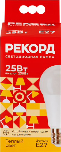 

Лампа светодиодная Рекорд LED А70-U 25W Е27 3000К