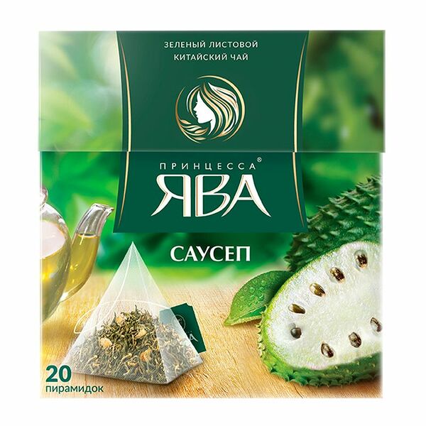 Чай зеленый Принцесса Ява с ароматом саусепа и яблоком в пирамидках, 20 шт.