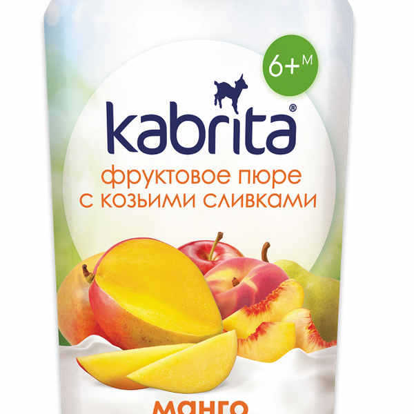 Пюре фруктовое Kabrita с козьими сливками Манго с яблочным пюре, с 6 месяцев