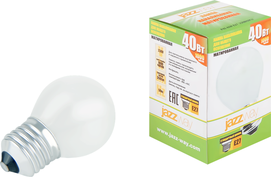 

Лампа накаливания JAZZWAY P45 40Вт E27, 240V, матовая
