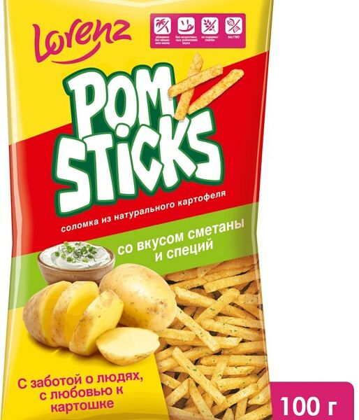 Чипсы Lorenz Pomsticks Соломкой со вкусом сметаны и специй 100г