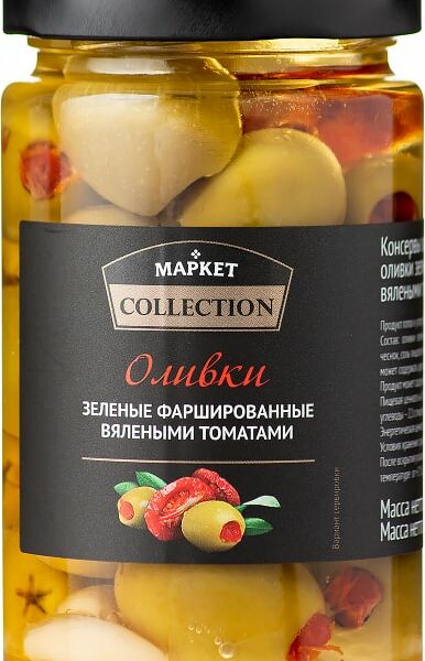 Оливки Market Collection зеленые фаршированные вялеными томатами 290г