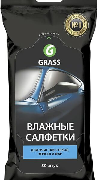 Салфетки влажные Grass для очистки стекол зеркал и фар 30шт