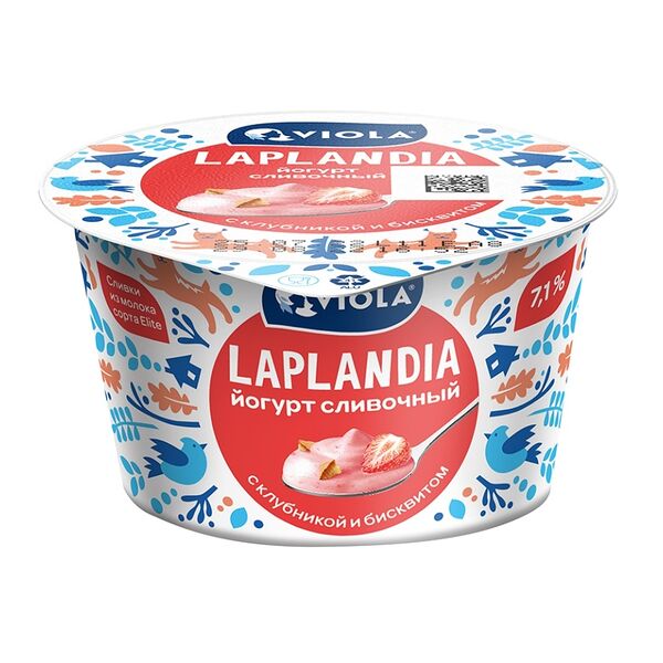 Йогурт сливочный Valio Laplandia с клубникой и бисквитом 7.1%
