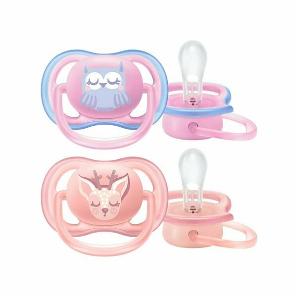Пустышка силиконовая Ultra Air декор Сова/Олень, 0-6 мес, (уп. 2 шт.), для девочек Philips AVENT