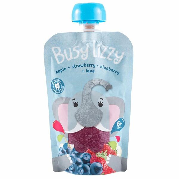 Пюре Busy Lizzy яблоко-клубника-черника с 6 месяцев, 100г