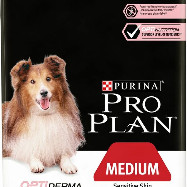 Корм для собак Purina Pro Plan Optiderma для здоровья кожи и шерсти, лосось с рисом (для средних пород)