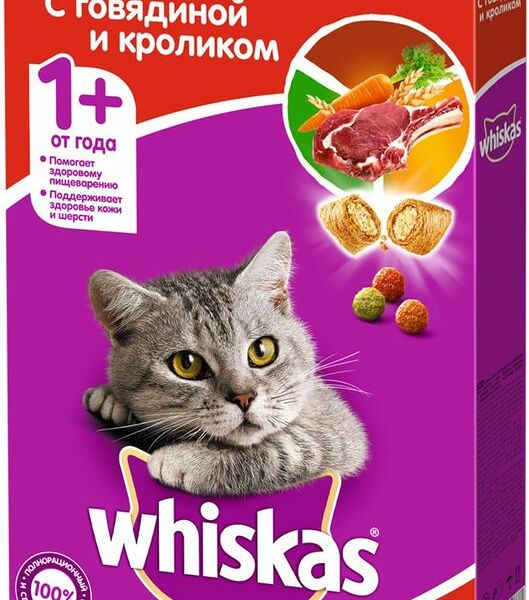 Корм сухой Whiskas® Вкусные подушечки с паштетом с говядиной и кроликом для кошек 350г