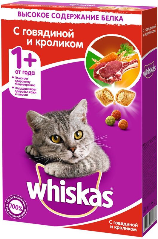 

Корм сухой для кошек Whiskas Вкусные подушечки с говядиной и кроликом 350 г
