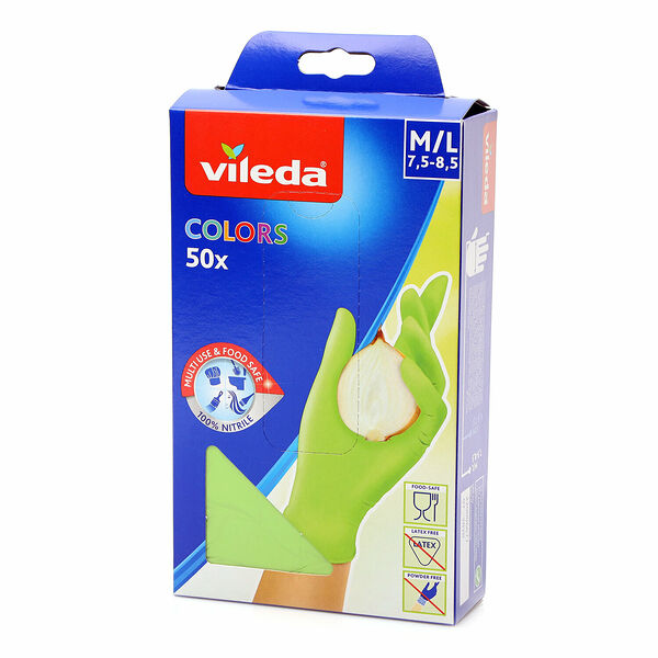 Перчатки Colors (Колорс) одноразовые нитриловые M/L, 50 шт ТМ Vileda (Виледа)