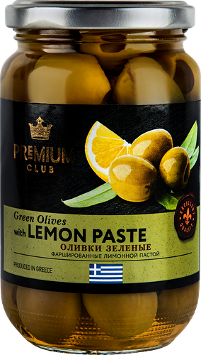 Оливки фаршированные лимонной пастой PREMIUM CLUB зеленые, 370мл