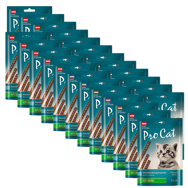 Лакомство для котят PRO CAT Лакомые палочки с кроликом 13,5см (3штх3г) 9г (упаковка - 24 шт)