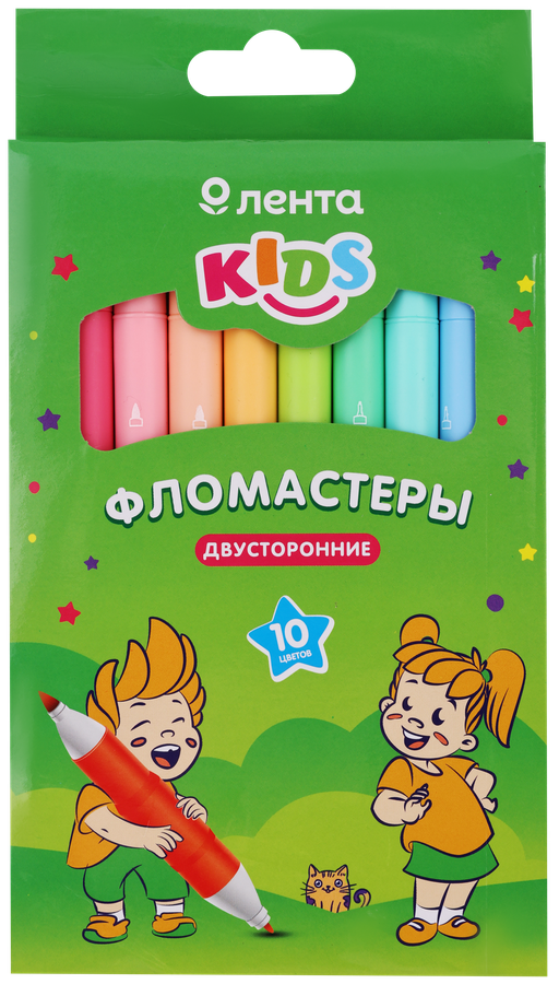

Набор фломастеров ЛЕНТА KIDS двусторонние, 10 цветов, 10шт