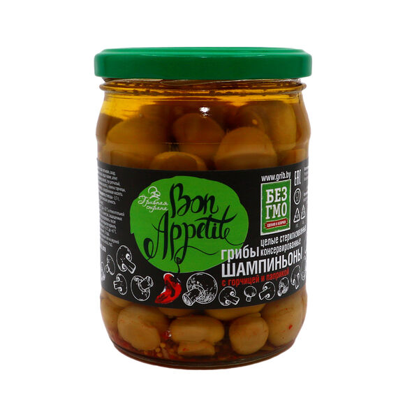Грибы консервированные шампиньоны Bon appetite с горчицей и паприкой 470г
