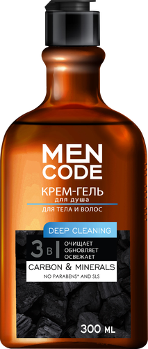 

Крем-гель для душа Men Code Deep cleaning с экстрактами угля и минералов 300 мл