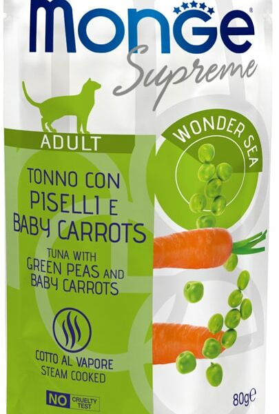 Влажный корм для кошек Monge Supreme Adult cat с зеленым горошком и мини-морковью 80г