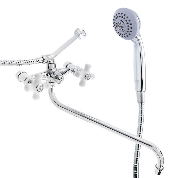 Rain смеситель для ванны венера, круглый излив 35см, керам. кран-буксы 1/2, душ. набор, латунь, хром