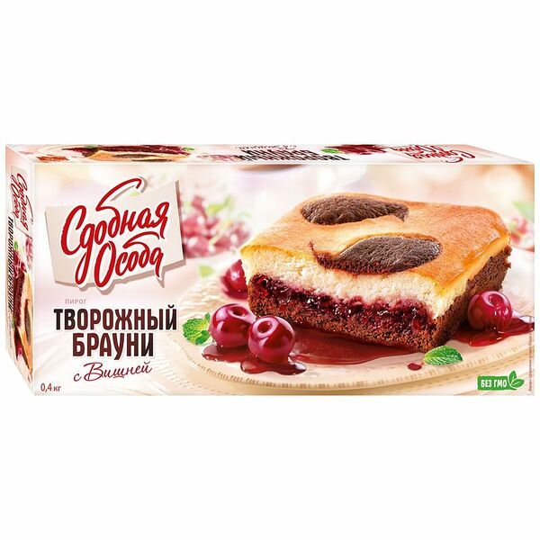 Пирог Сдобная Особа Творожный брауни с вишней, 400г