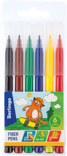 Фломастеры BERLINGO Жил-был кот, 6 цветов, смываемые, Арт. WP00606