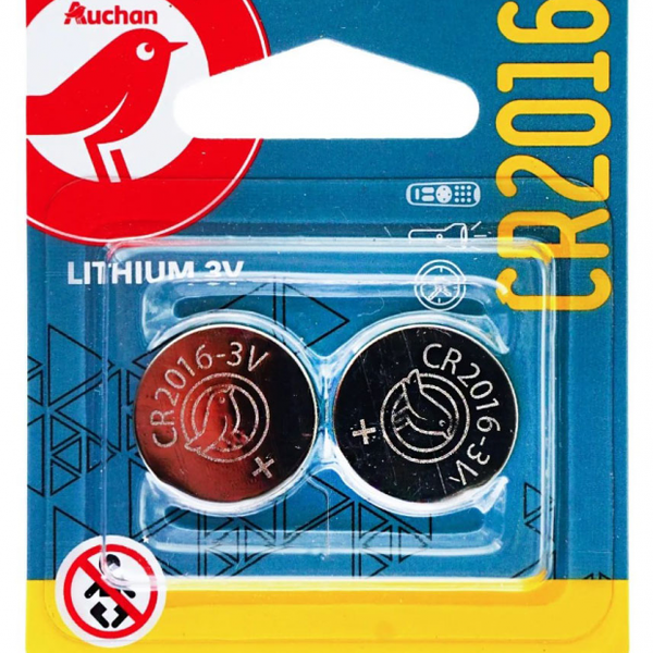 Батарейка АШАН Красная птица алкалиновые CR2016, 2 шт
