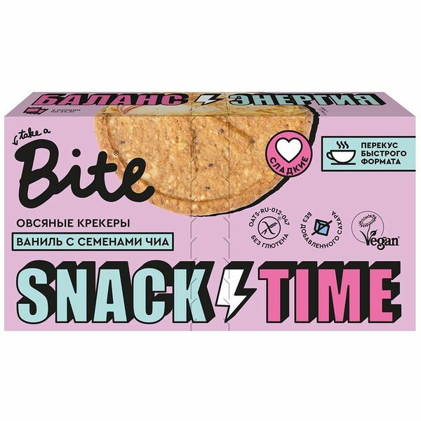 Крекеры Take a Bite овсяные ваниль с семенами чиа, 125г