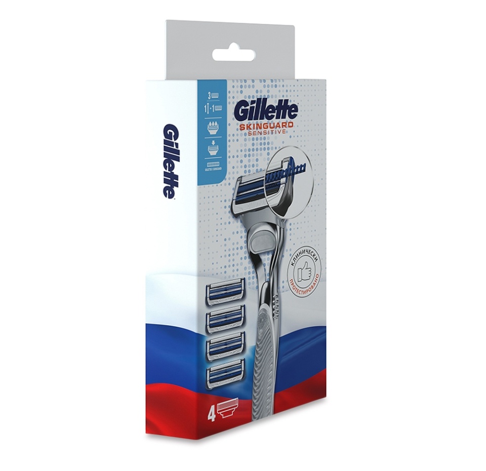 

Станок для бритья Skinguard Sensitive + 4 кассеты, Gillette, 1 шт., Россия