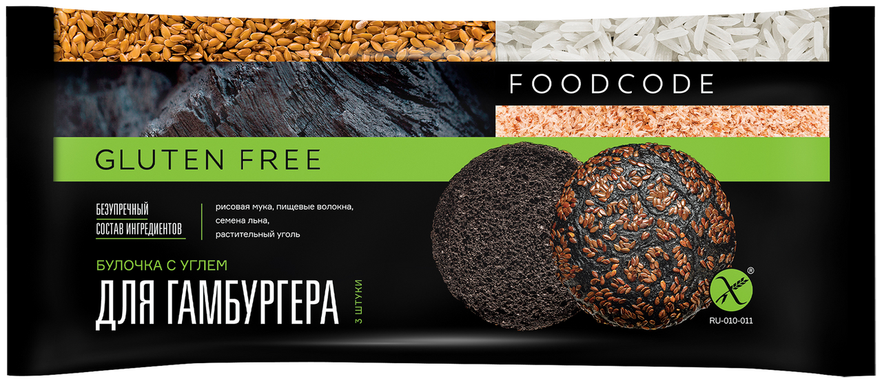 

Булочка Foodcode для гамбургера с углем без глютена 70 г x 3 шт.