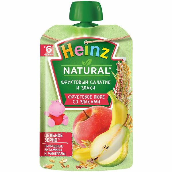 Пюре Heinz Фруктовый салатик и злаки с 6 месяцев, 90г