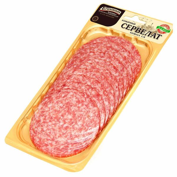 Колбаса сырокопченая Егорьевская КГФ Сервелат Коньячный