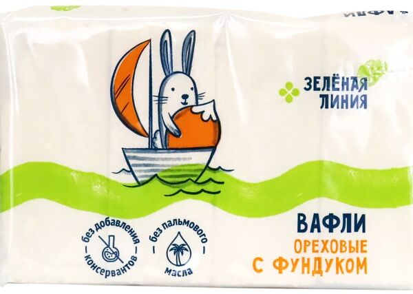 Вафли Ореховые с фундуком неглазированные Зелёная Линия, 150г