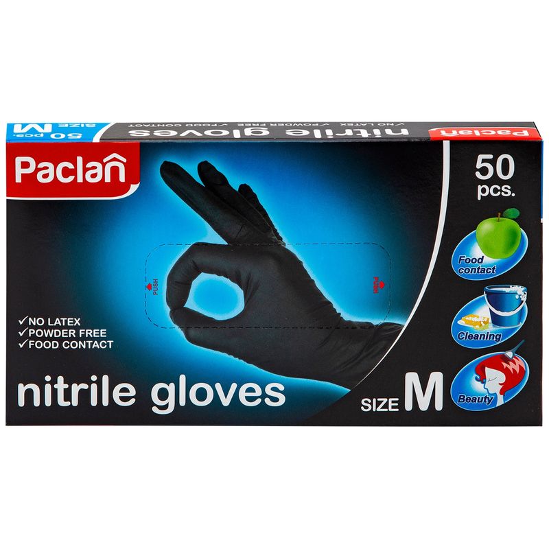 

Перчатки Paclan чёрные нитриловые M, 50 шт