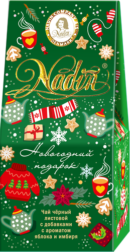 

Чай черный NADIN Новогодний подарок с добавками и ароматом яблока и имбиря, листовой, 50г
