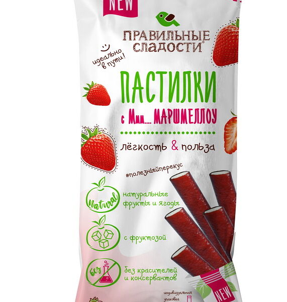 Пастилки с маршмеллоу Спелая клубника вес  55 гр