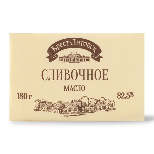 Масло сладко-сливочное Брест-Литовск 82.5% несоленое, 180 г