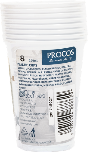 

Стаканы одноразовые PROCOS Milestone 200мл пластиковые Арт. 88875, 8шт
