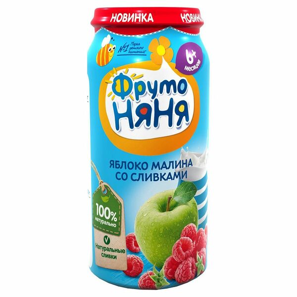 Фруктовое пюре Фрутоняня малина-сливки-яблоко, для детей с 6 месяцев