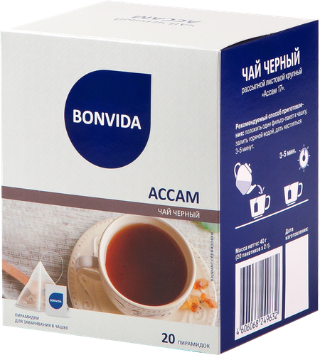 

Чай черный BONVIDA Ассам, 20 пак 40 г