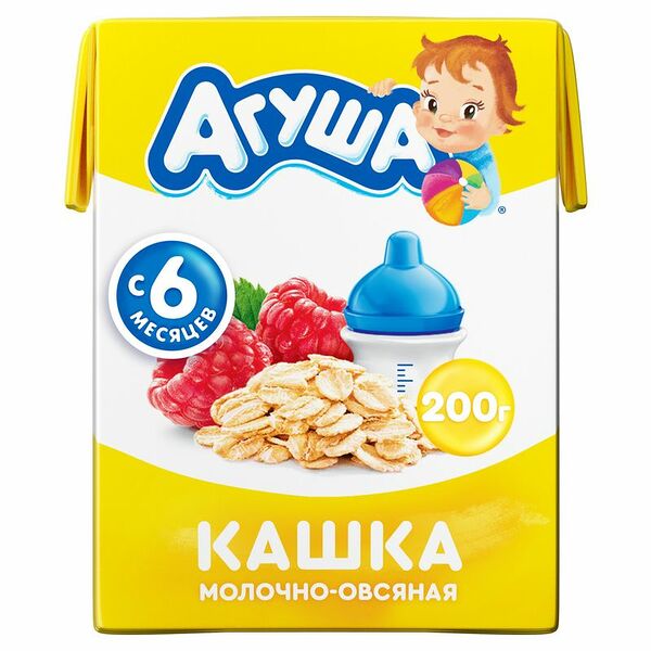 Каша молочная Агуша Овсянка-Малина 2.5% 200мл с 6 месяцев, 200мл