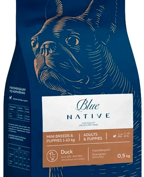 Сухой корм для щенков Blue Native Holisticи и собак мелких пород Утка 500г