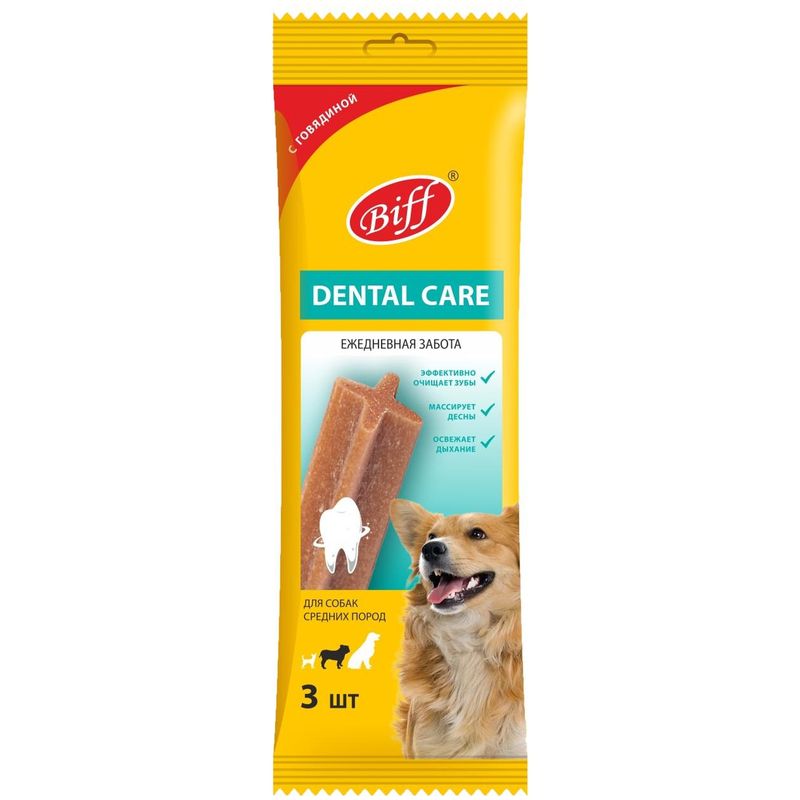 

Лакомство для собак Biff Dental Care с говядиной для средних пород, 77 г