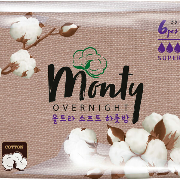 Прокладки Monty Ultra Soft Overnight Супер плюс ночные 6 шт