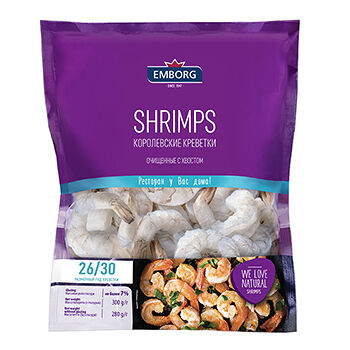 Креветки Delight свежемороженые очищенные с хвостом 26/30