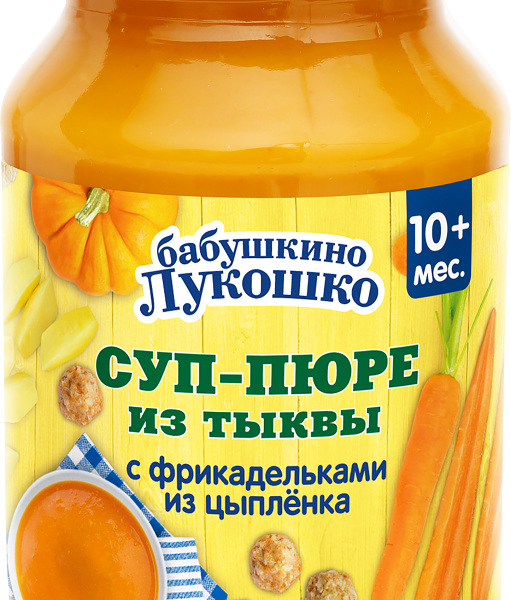 Суп-пюре мясо-овощное БАБУШКИНО ЛУКОШКО Тыквенный с фрикадельками из цыпленка, с 10 месяцев 190г