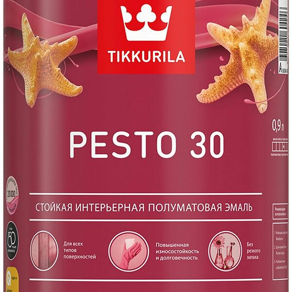Эмаль Tikkurila Tikkivala Pesto 30, алкидная, полуматовая, 0,9л